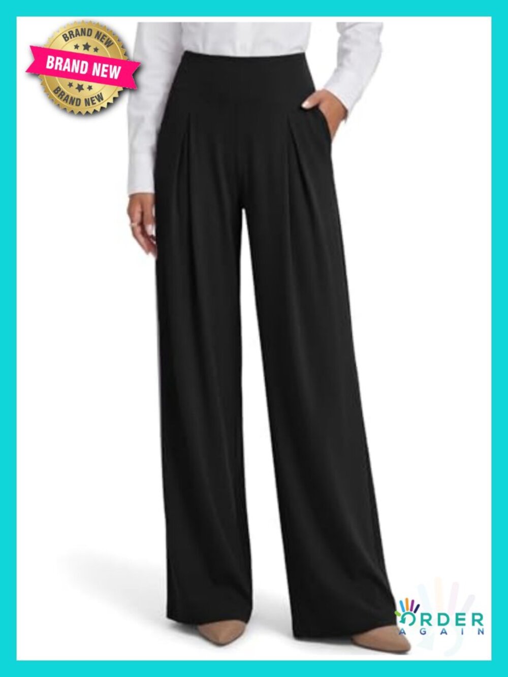 High Waisted Wide Leg Pleated Dress Pants with Pockets